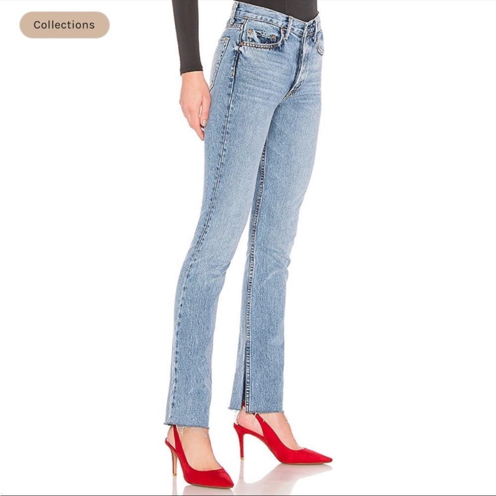 Addison high rise split Jean in touch the floor